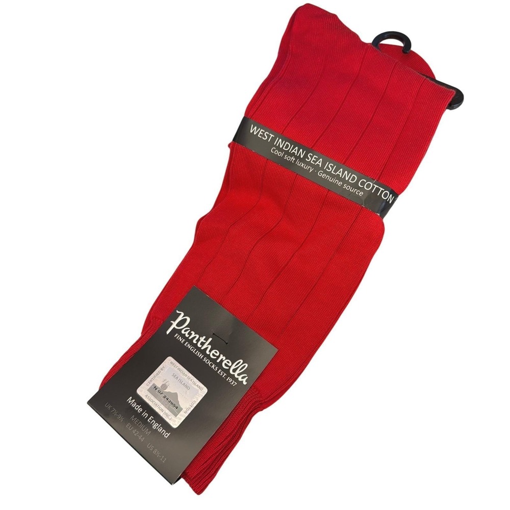 Y2K Pantherella Sea Island Cotton Scarlet Ribbed Dress Socks Luxury Old Money